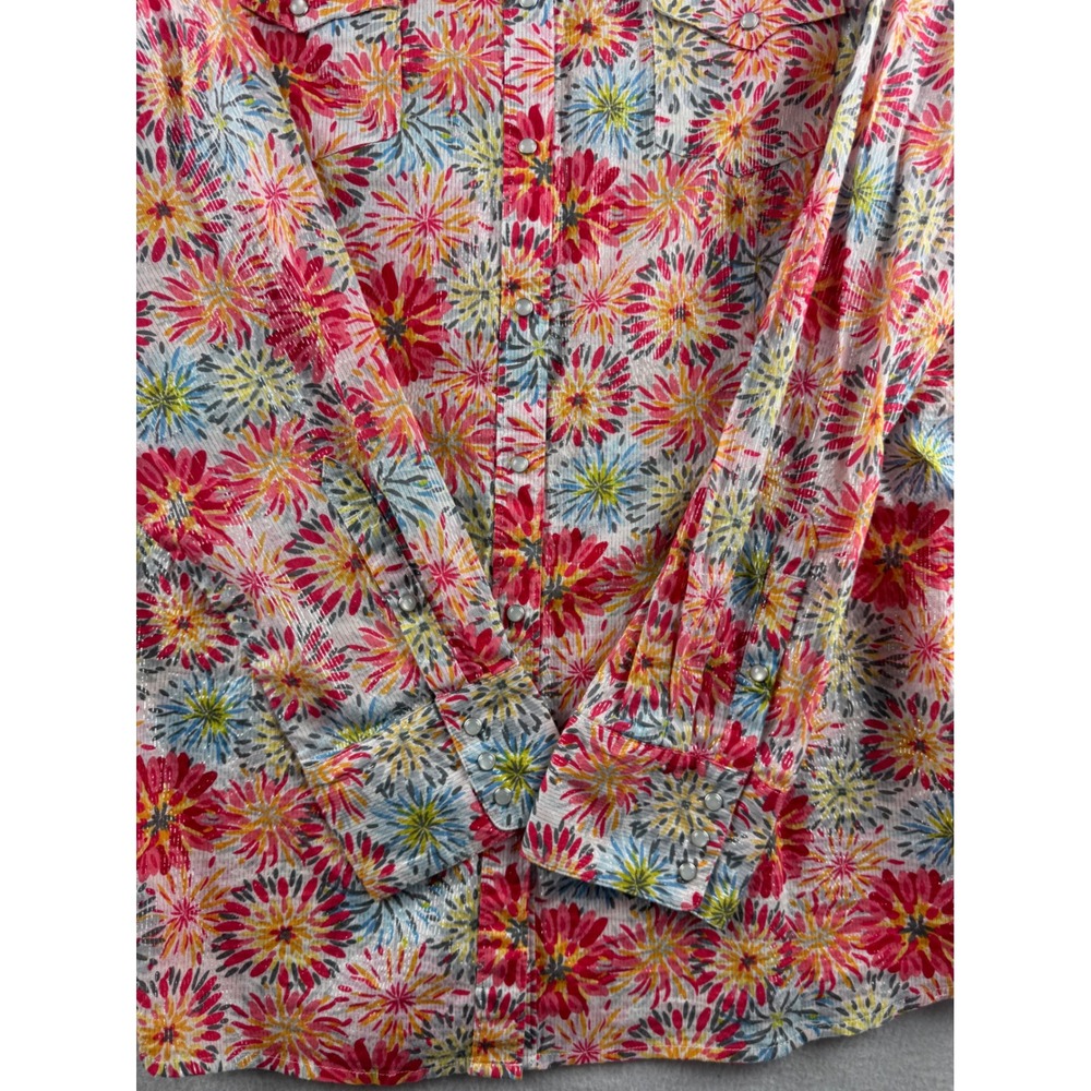 Ariat Womens XL Floral Snap Front Western Shirt Metallic Stripe Long Sleeve - Picture 2 of 11